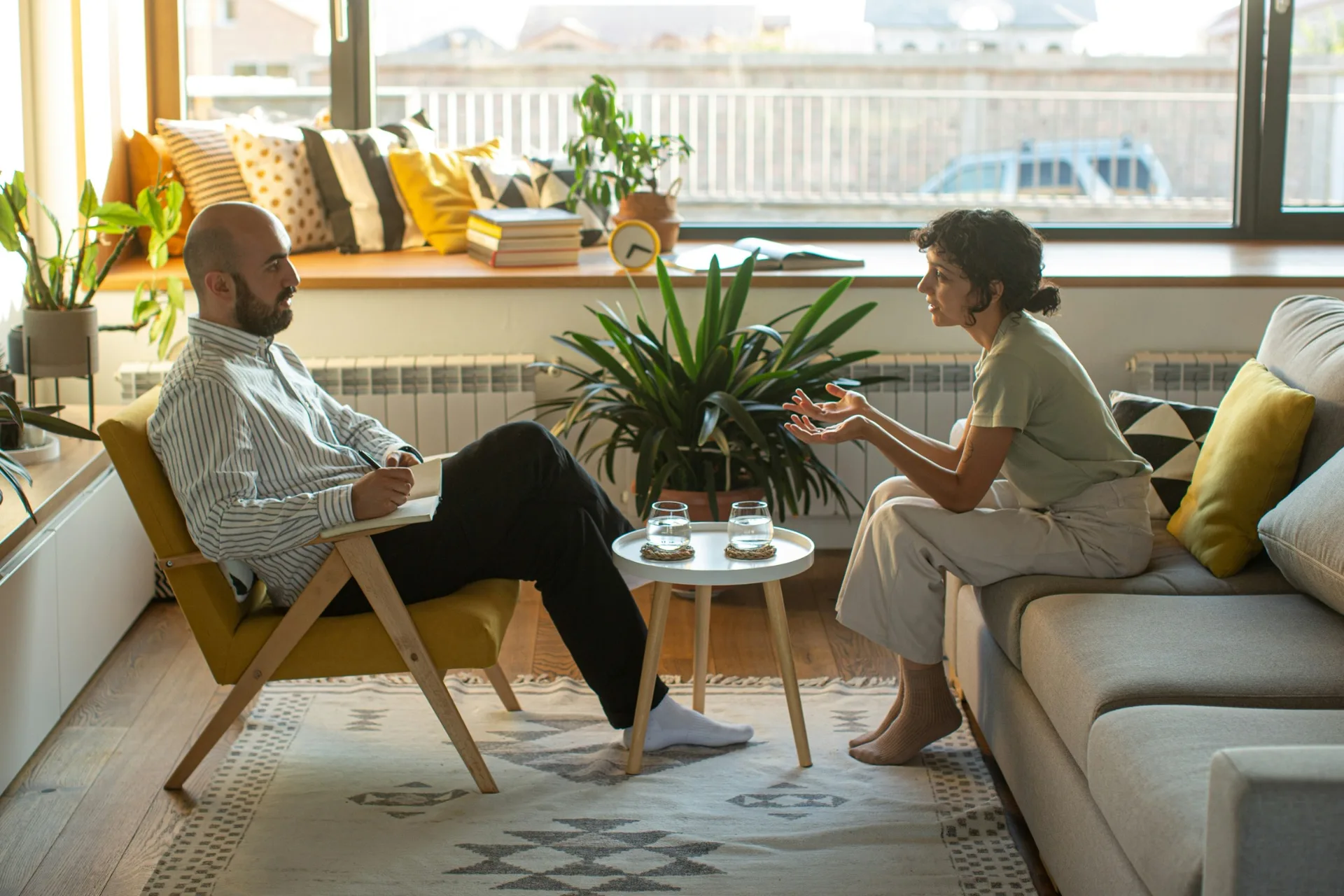 Two people in an honest one-on-one conversation