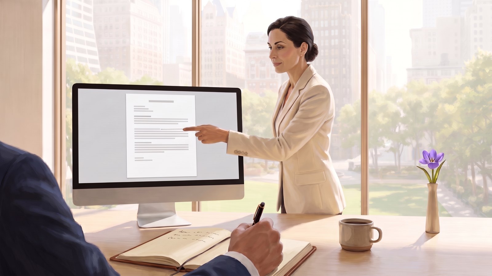 A FirstSourceTeam strategist walking a client through his rewritten resume